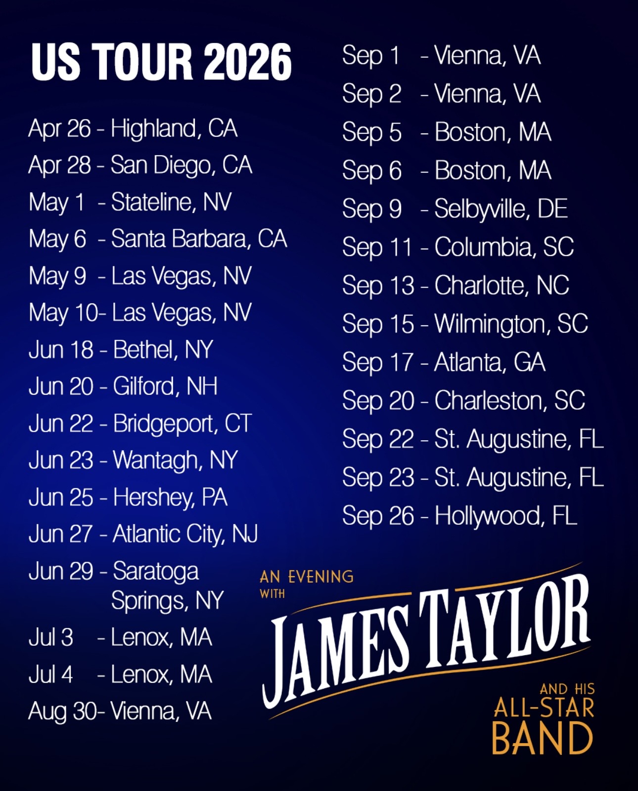 james taylor 2026 tour